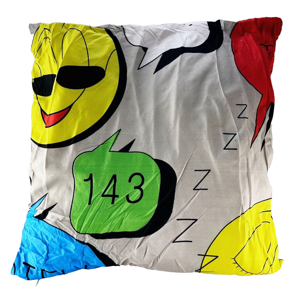 Smiley Face Emoji Pillow 2-Piece Set, Gray/Multicolor