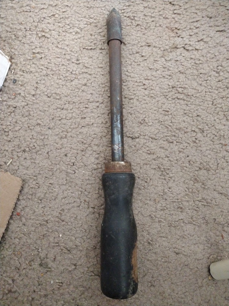 Vintage soldering iron copper head wood handle primitive