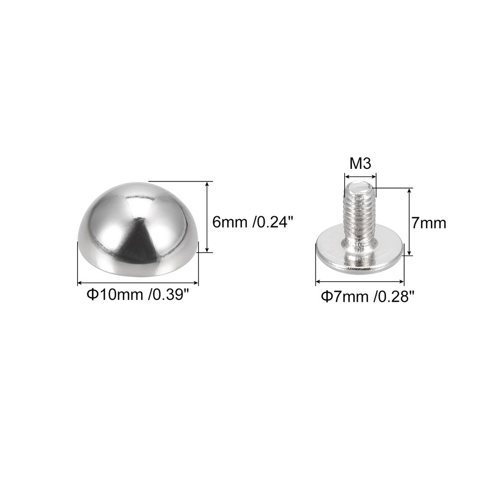 20Sets 10mmx6mm Screw Back Rivets Solid Round Head Leather Studs Silver Tone