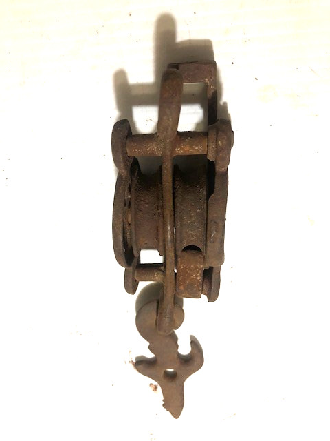 Antique Smaller Barn Rope Double Pulley With Hook