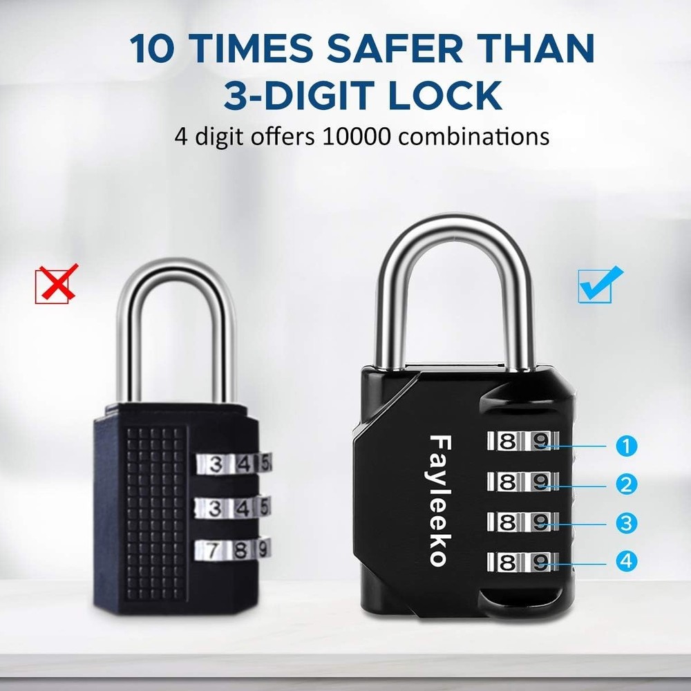 4-Digit Resettable Combination Lock, 2-Pack for Gym Lockers & Storage (Black)