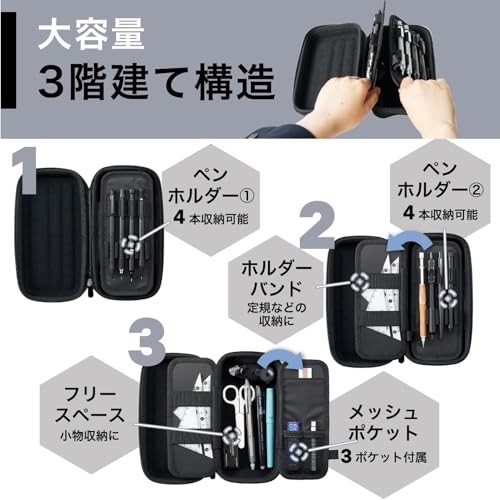 XCOA Hard Shell Pencil Case, Jet Black, A3802-24