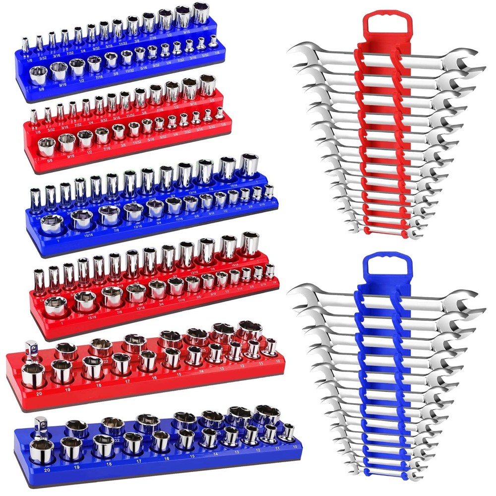 Magnetic Socket Organizer Set - SAE & Metric, 8 Pcs Tool Box Organizer