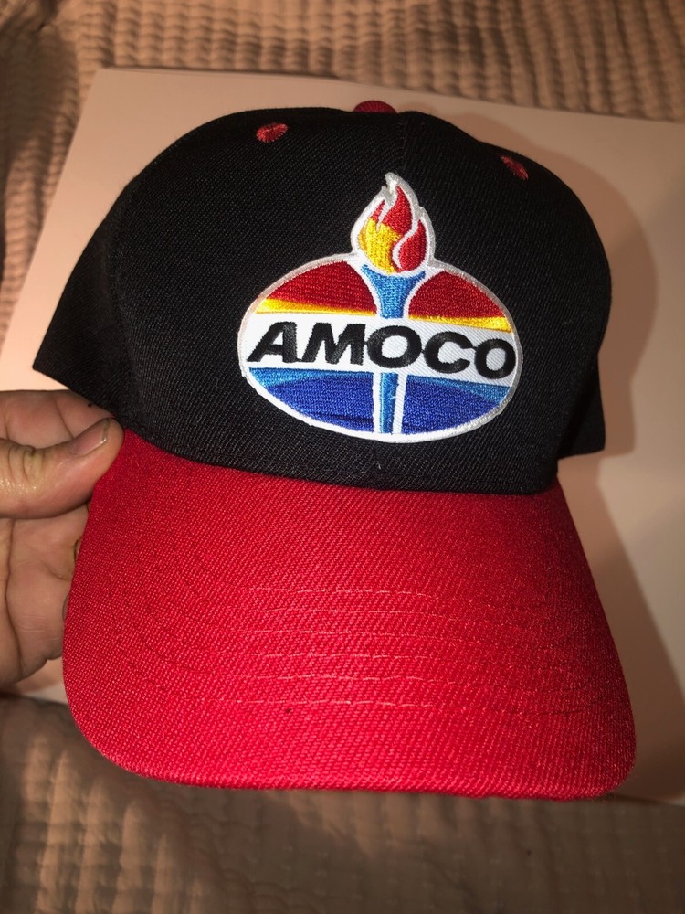 AMOCO OIL COMPANY  Quality BASEBALL HAT RED & BLACK EMBROIDERED PATCH CAP