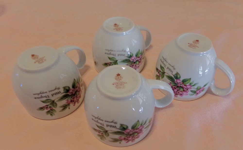 4 Royal Worcester Herbs Replacement Cups Teacups Feverfew Thyme EUC!