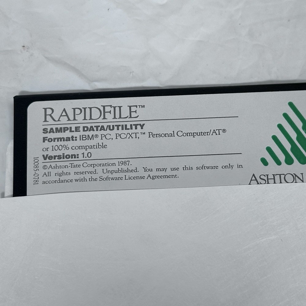 New? Ashton Tate RapidFile Database Version 1.0 IBM PC 3.5 5.25 Media Software