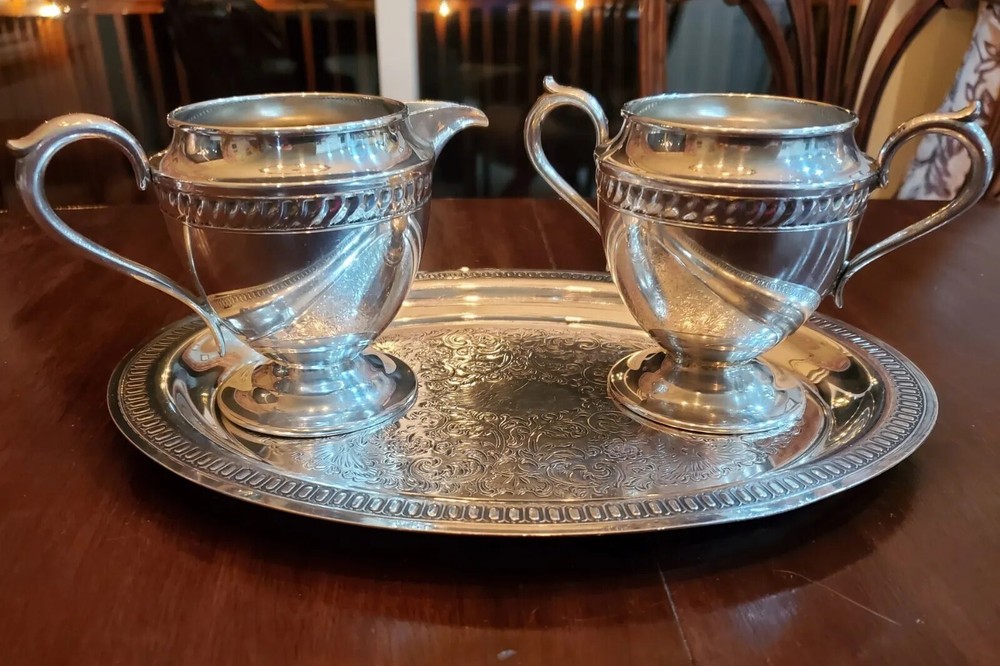 Antique Silver on Copper Hamilton 3 Piece Tea Serving Set WM Rogers