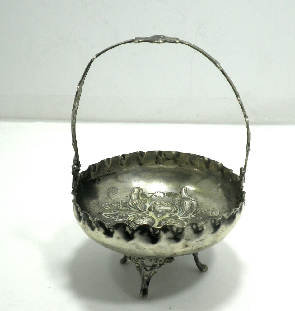 Antique German 800 Silver Small Basket Fruits Classic Pattern
