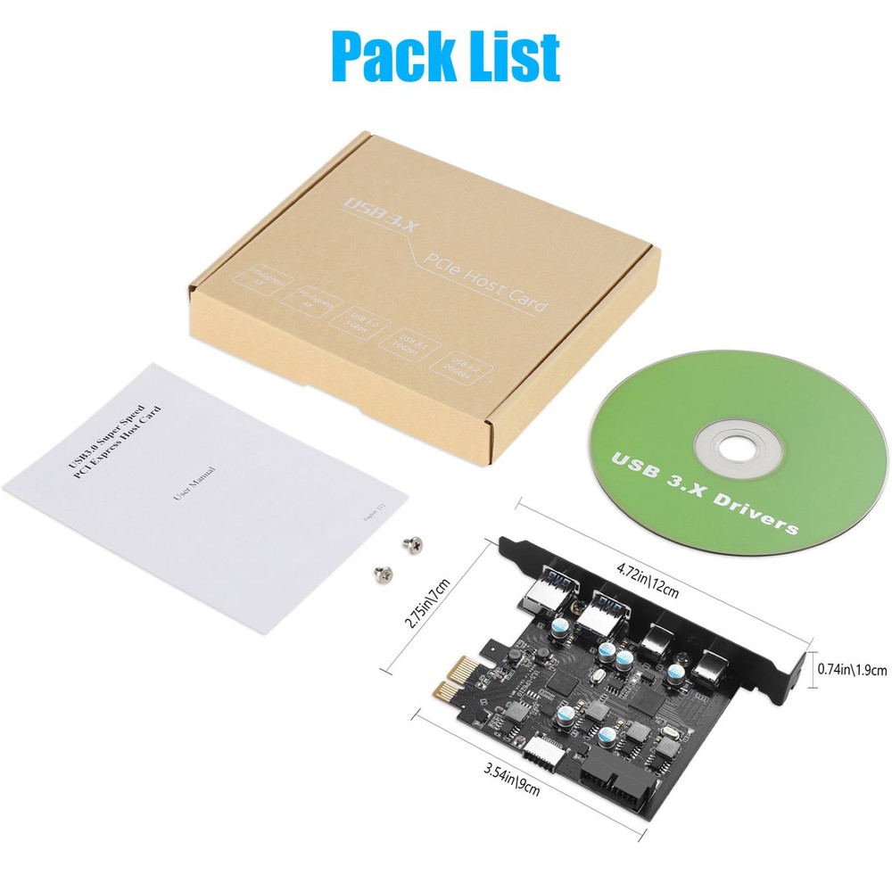 Plug-N-Play USB3.0 PCIe Expansion Card 2xUSB-C 2xUSB-A 5Gbps For Multi-OS