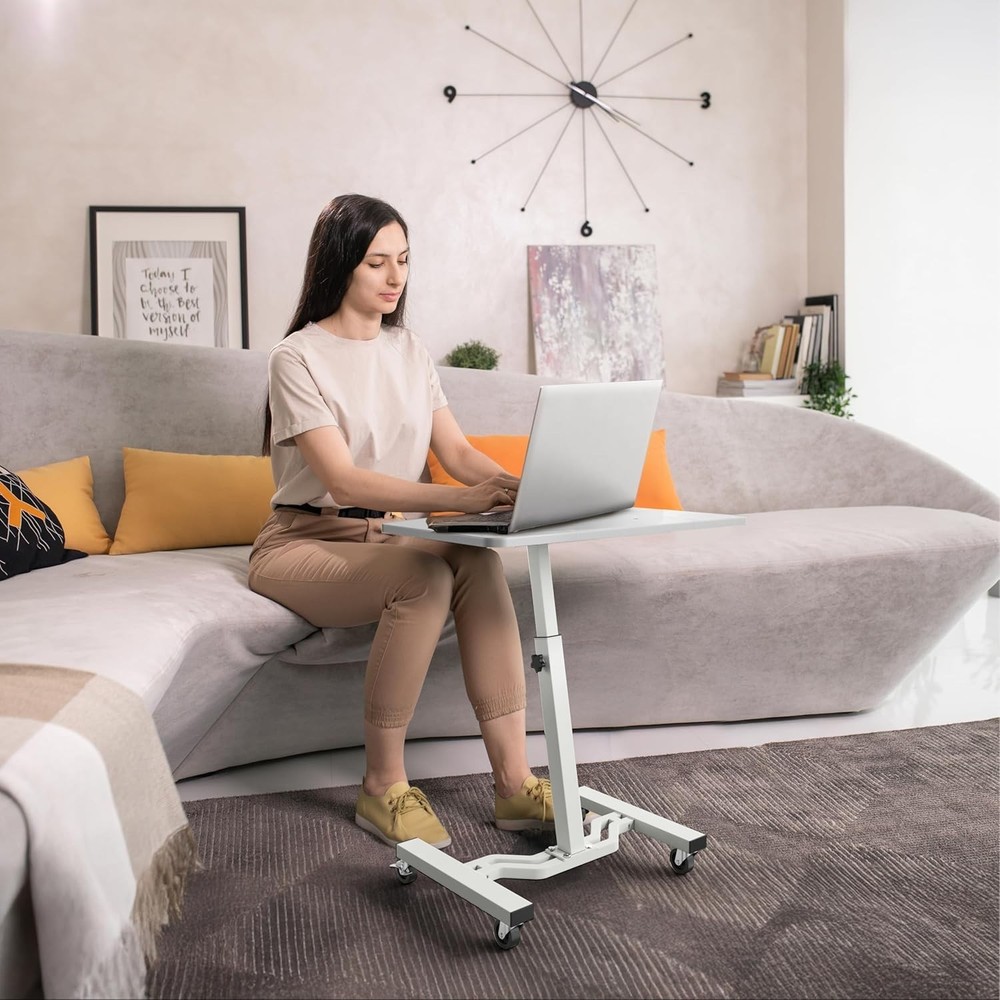 Versatile Mobile Rolling Cart - Height Adjustable White Dining or Office Use
