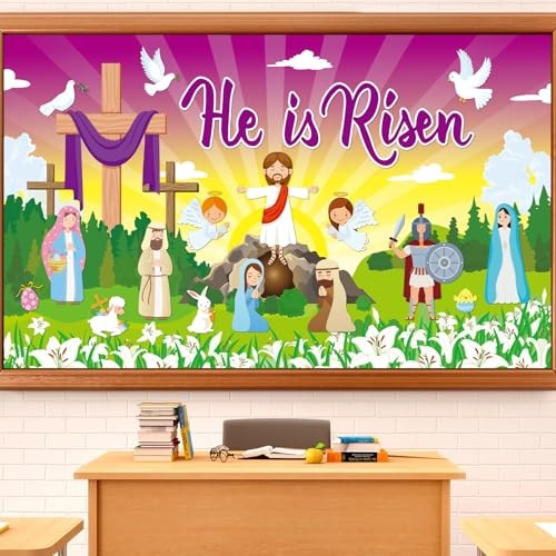 Easter He is Risen Bulletin Board Decorations with Background Easter