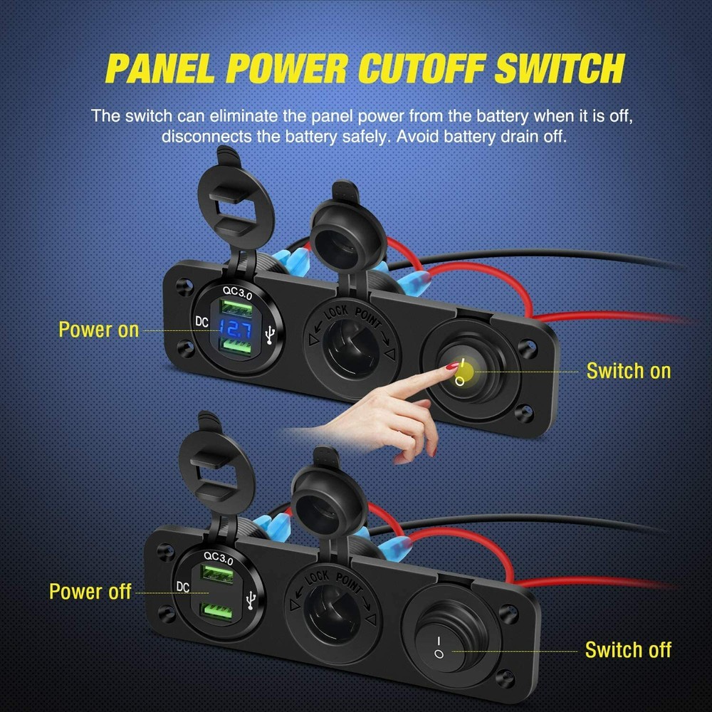 Nilight 4 in 1 Cigarette Lighter Charger Socket Panel QC3.0 Dual USB Waterproof