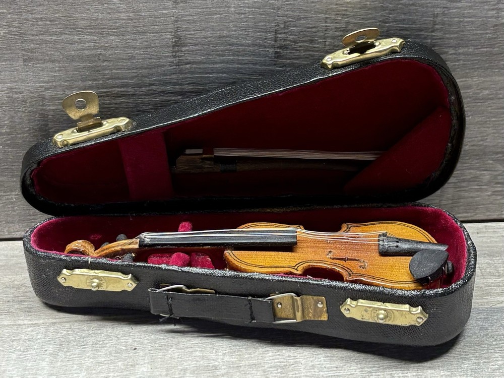 Vintage 4” Miniature Violin in Black Case