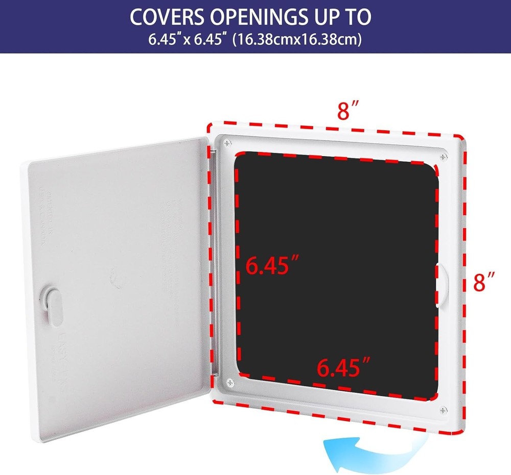 Access Panel 8x8 with Door Max Service Opening 6.5x6.5 Plastic White Medium 8...