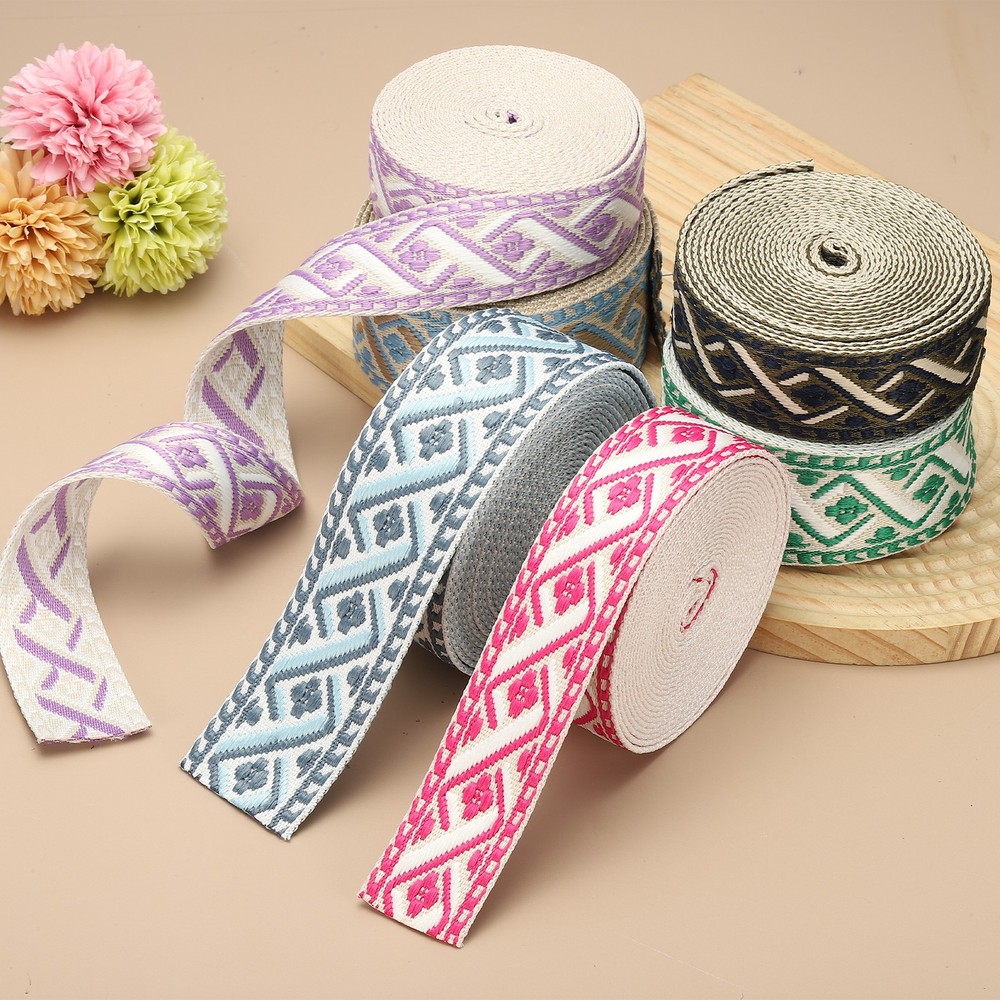 4.75Yards Cotton Webbing Strap 38mm Jacquard Webbing Strap, Cream-Gray