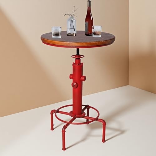 Industrial Bar Table 31.5-41.3" Adjustable Pub Table Kitchen Dining Coffee Red