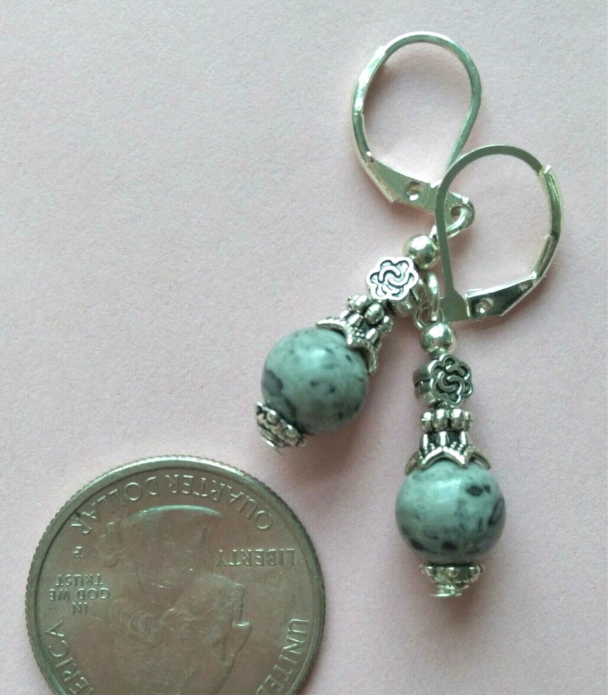 GREY JASPER drop earring SP LEVERBACK handcrafted XGE