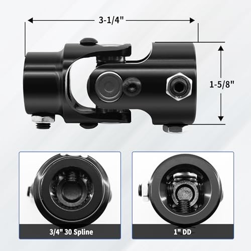 1" DD X 3/4" 30 Spline Steering Shaft Universal Joint Coupling Single U Black