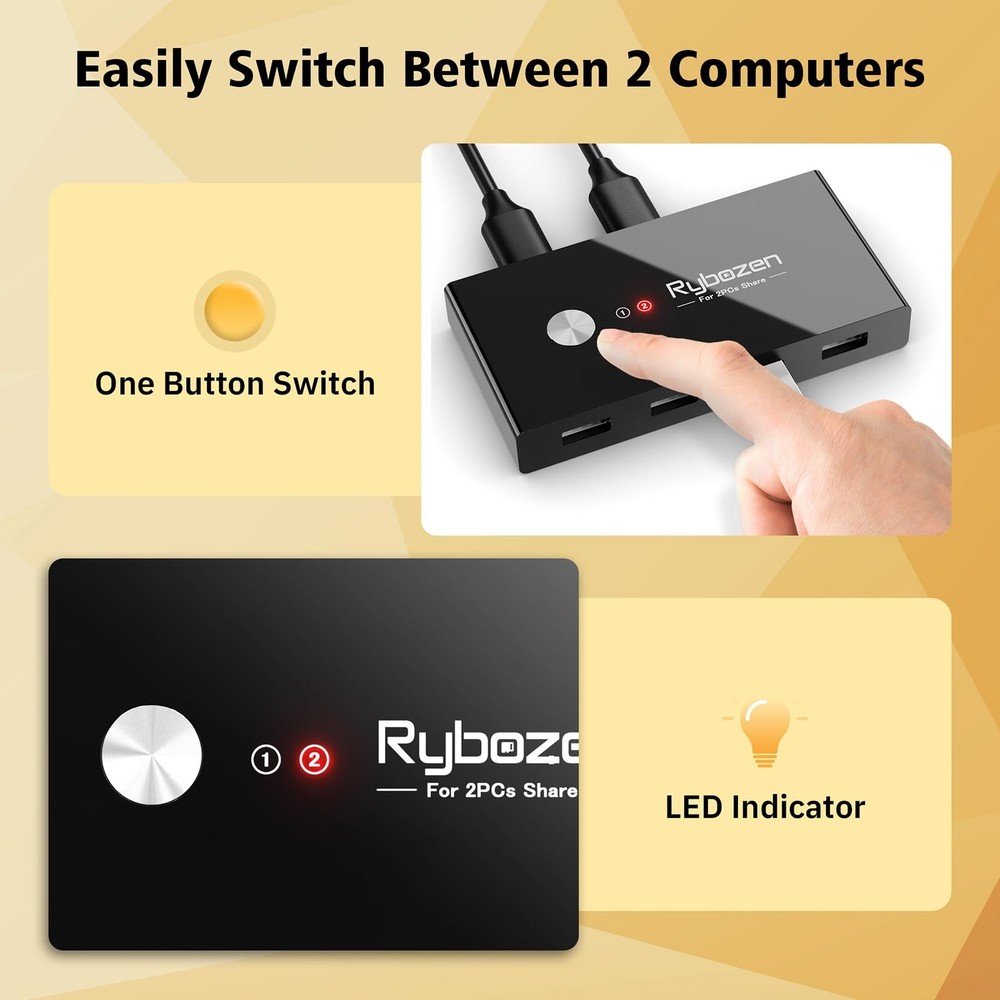 USB Switcher 2 Computers Share 4 Devices 2 In 4 Out Selector Hub KM Printer