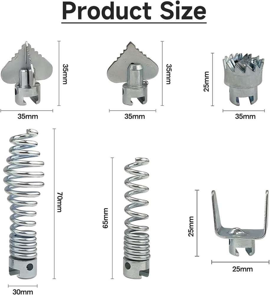 7Pcs Drain Cleaner Combination Cutter Head Set,