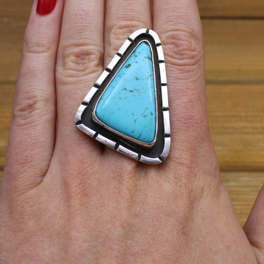 Sterling Silver Triangle Turquoise Ring Size 9