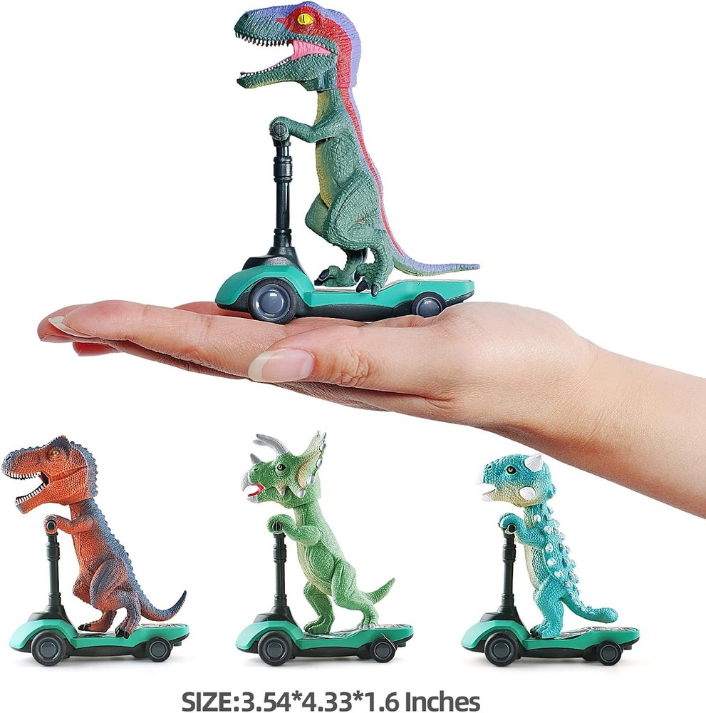 DINOBROS Dinosaur Pull Back Scooter Toys 4 Pack