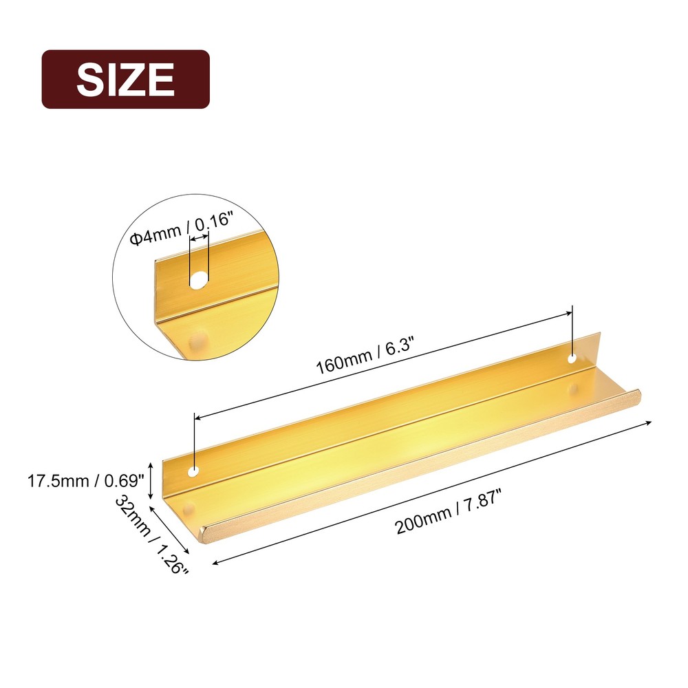 Cabinet Edge Finger Pull, 3pcs 200mm / 7.87" Hidden Cabinet Pulls, Gold