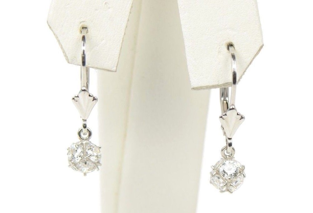 925 Sterling Silver Womens CZ Ball Dangle Earrings