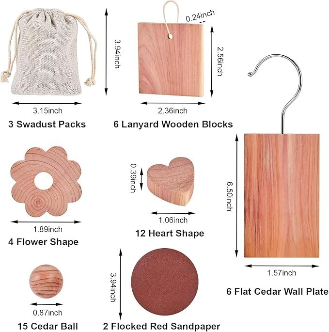 48-Pc Cedar Blocks for Clothes Storage: Blocks, Planks, Hooks, Rings, Balls, ...
