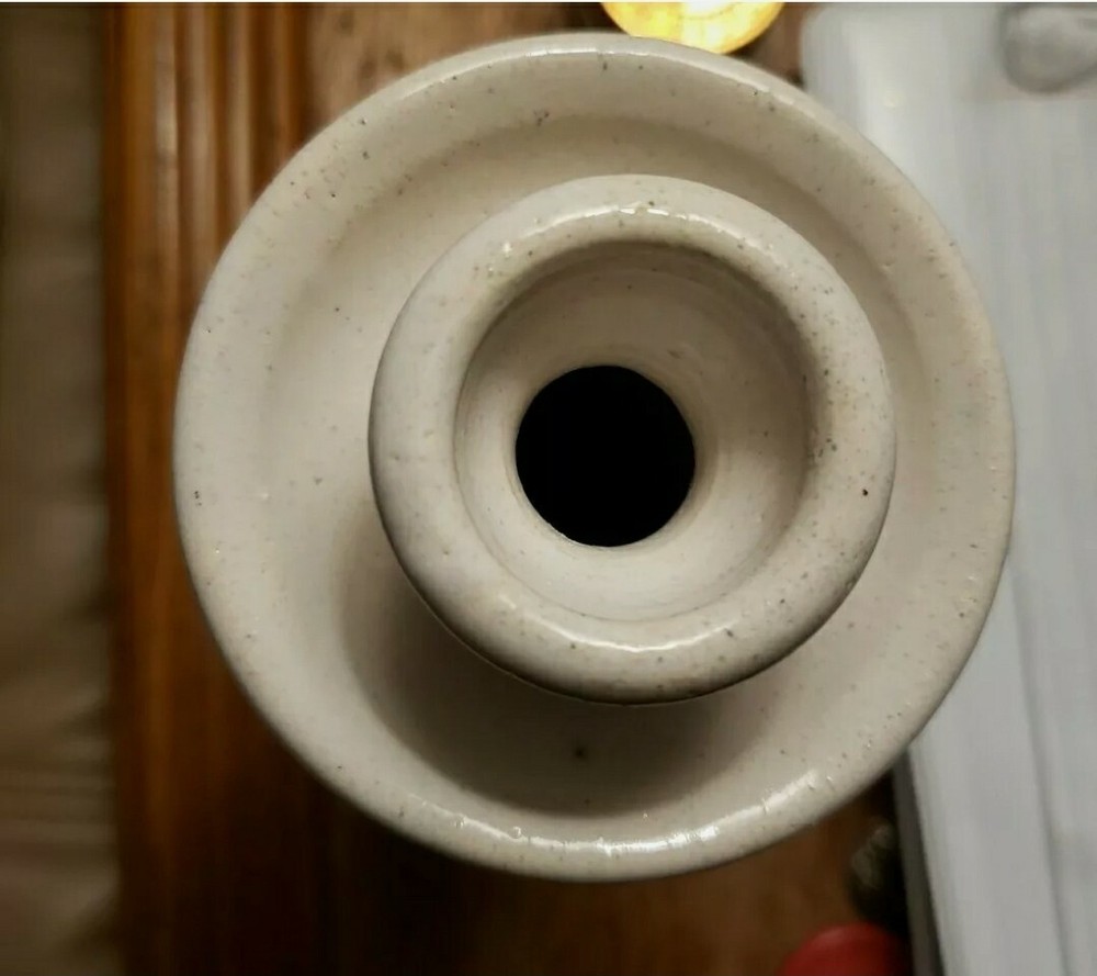 Glazed Pottery Studio Piece~ Candlestick Stoneware Blue, Beige & White