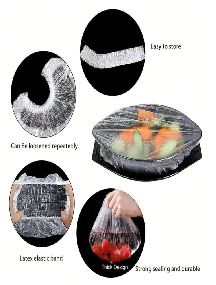100Pcs Disposable Plastic Wrap Covers for Food Storage & Freshness
