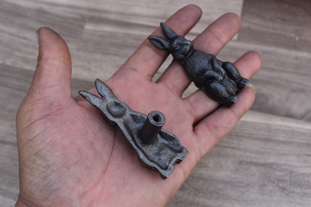 Cast Iron Knobs Rabbit cabinet drawer Vintage door handles pull rustic 10 pcs