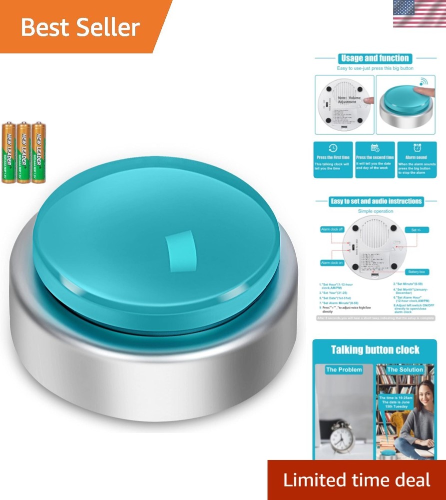 Large Talking Button Clock, Talking Alarm Clock with Volume Control, Telling ...