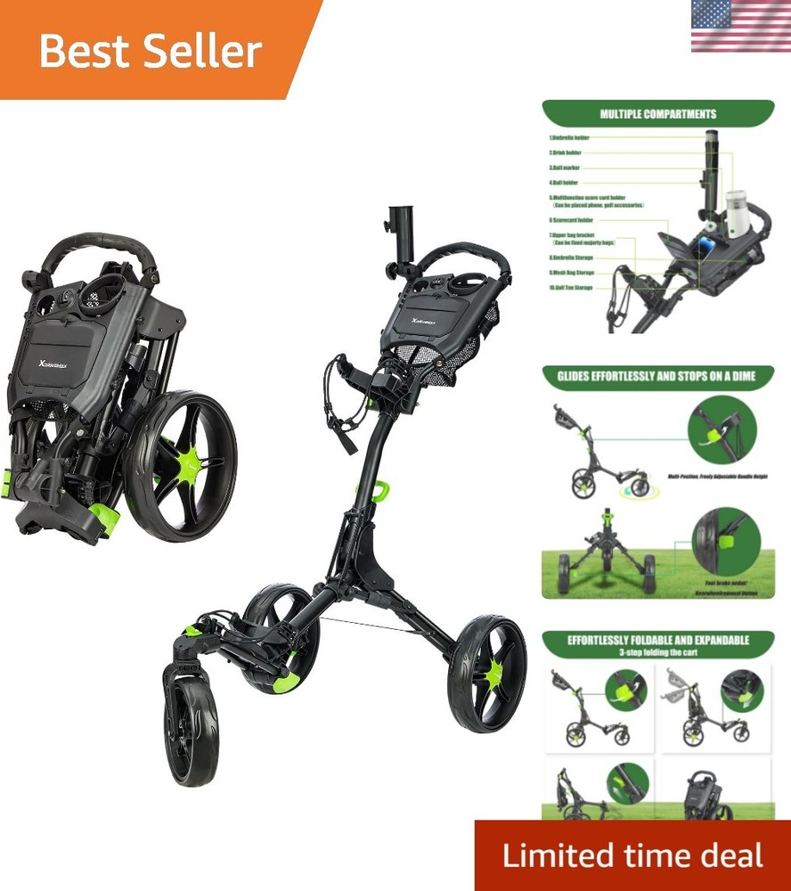 Lightweight Folding Golf Push Pull Cart, Professional Manual Walking Golf Tro...