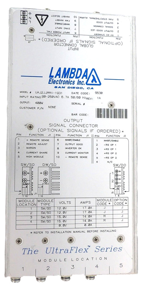 Lambda Electronics UAJ2JJMMX-1931 Power Supply Module UltraFlex Series Working
