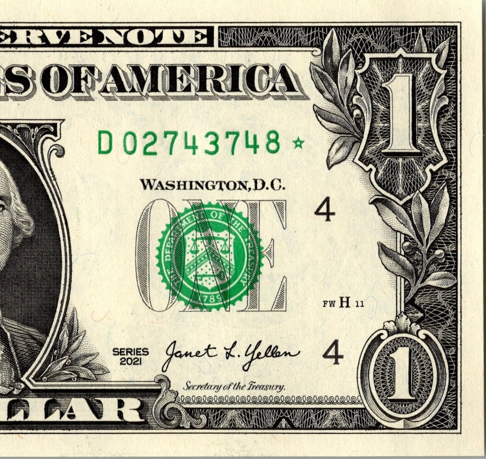 2021 D Star Note One Dollar Bill Regular Run Pack Note D02743748* UNC