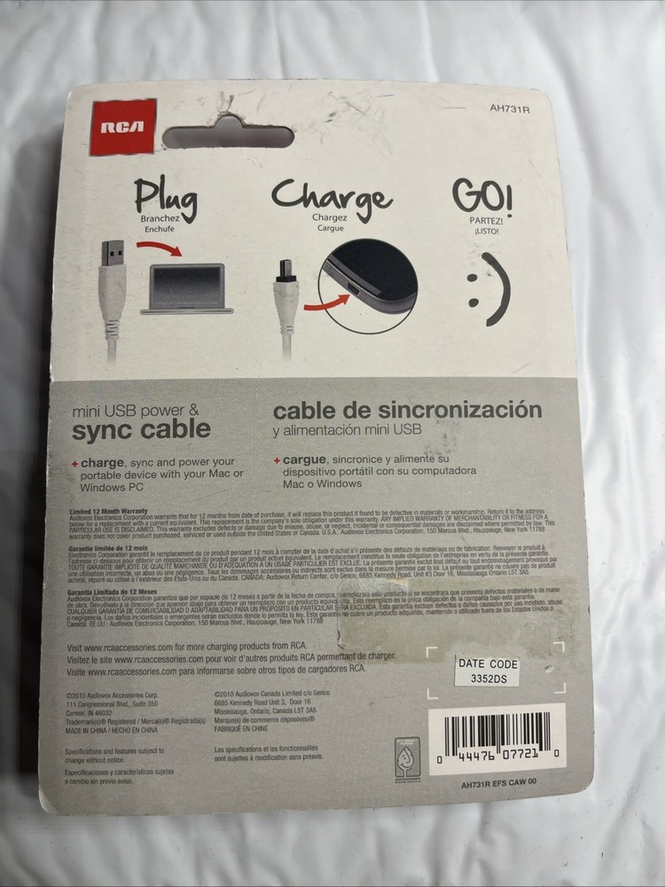 RCA Power Cable, White mini USB Power 4ft
