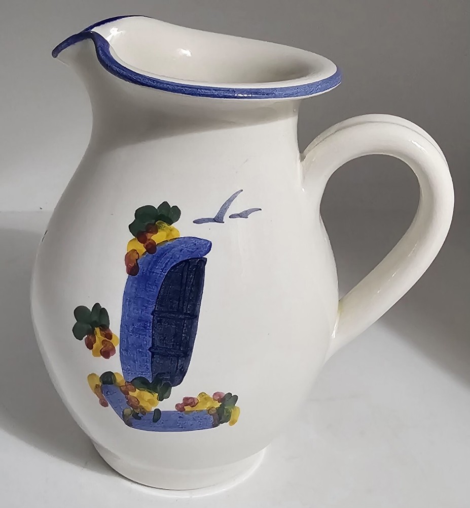 Hand Painted Ceramic Pitcher, Made In Cyprus