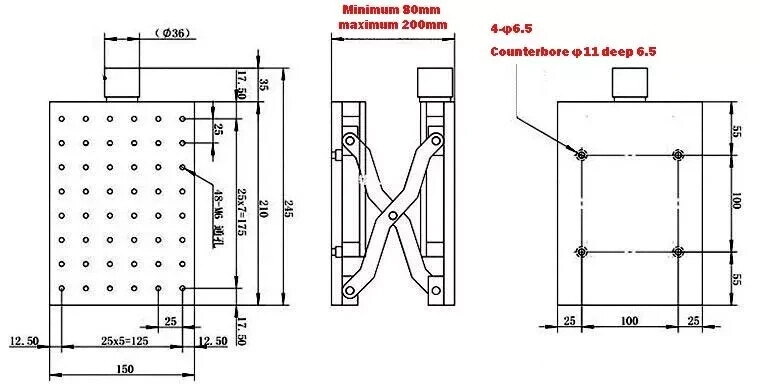 Z Axis Manual Lifting Table Lab Optical Platform Stage 120mm