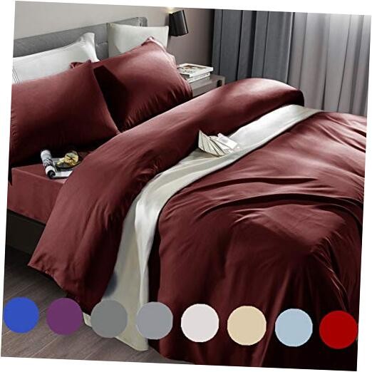 Bed Sheet Set Super Soft Microfiber 1800 Thread Count Luxury Queen Burgundy