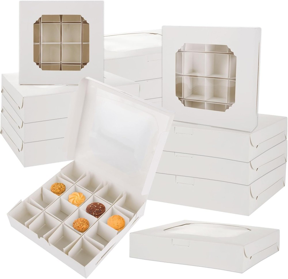 20 PCS Empty Sweet Boxes Window Divider 16 Compartments White Cake Cookie