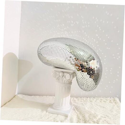 Melted Disco Ball Decor – Handmade 11″ Mirror Tile Dripping Centerpiece, Silver