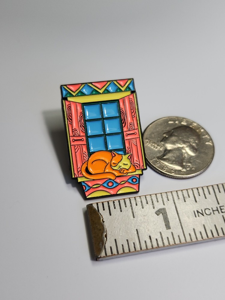 Cat Sleeping On Window Sil Lapel Pin Florescent Colors