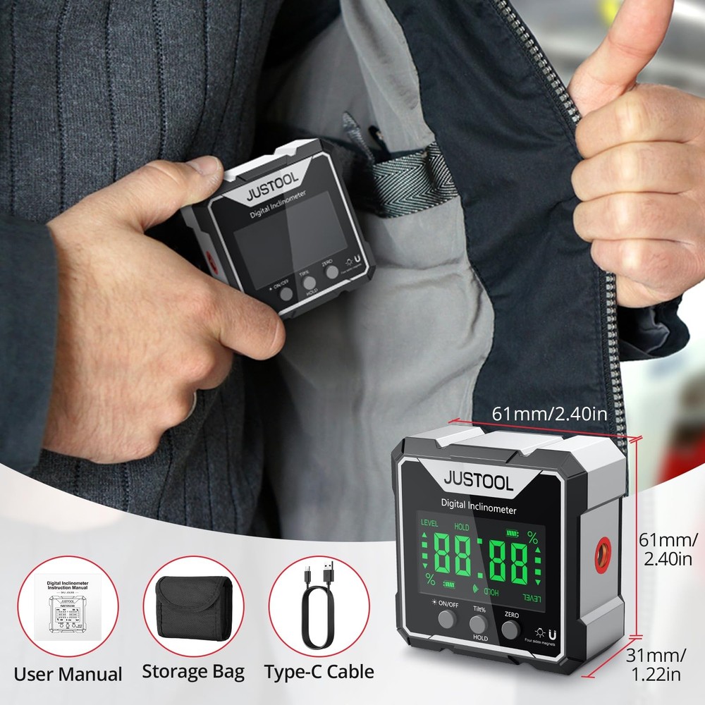 JUSTOOL Magnetic Digital Angle Finder, Level Box Angle Finder Protractor with...