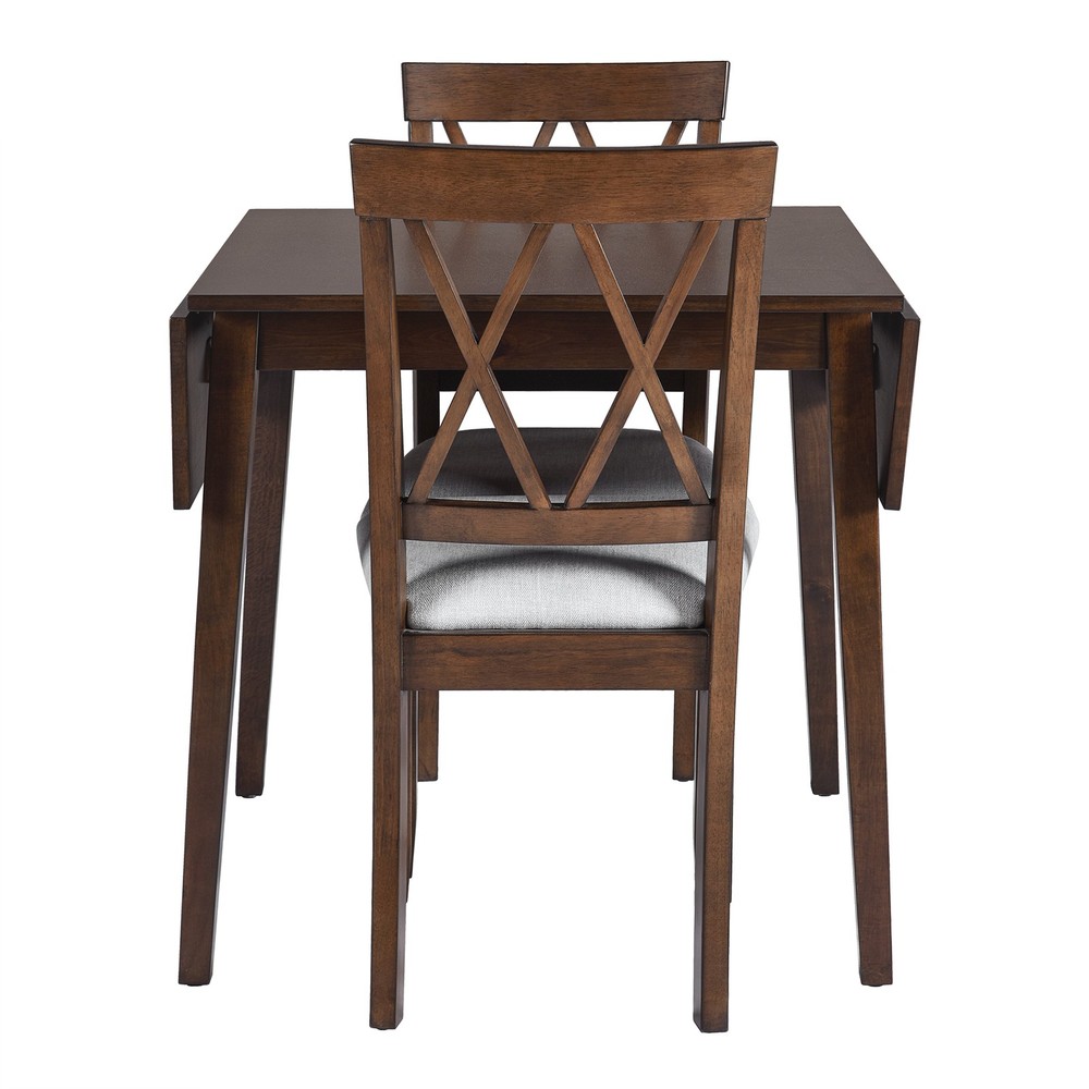 3 Piece Kitchen Dining Set with Drop Leaf Dining Table and 2 Dining Upholstere