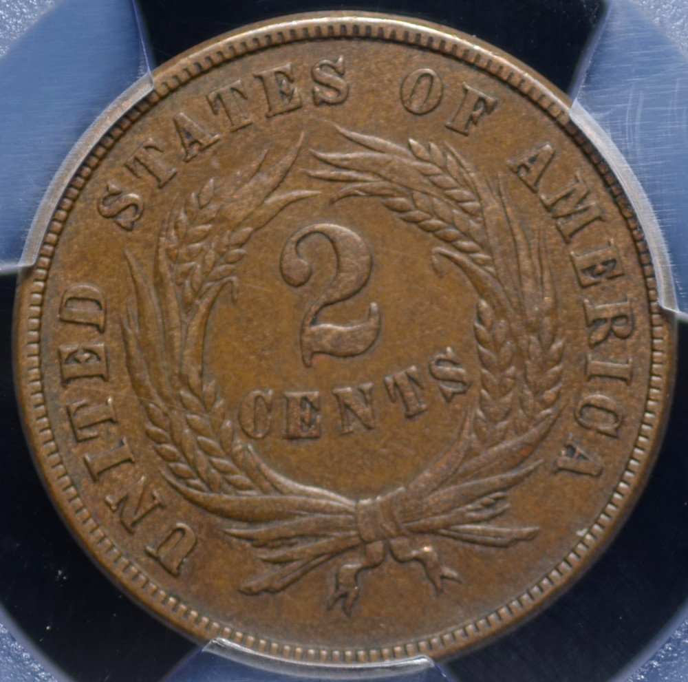 1870 TWO CENT PIECE PCGS CHOICE XF40 NICE EVEN MEDIUM MILK CHOCOLATE OVER SMOOTH