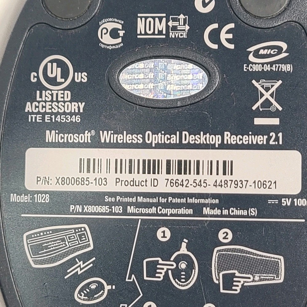 Microsoft 1028 X800685-103 Wireless Optical Desktop Receiver 2.1