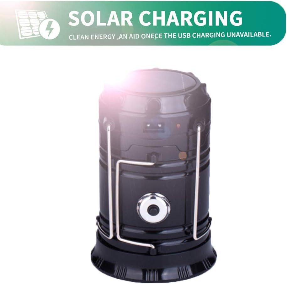 LED Camping Lantern, Solar and Rechargeable Lantern Flashlight Black
