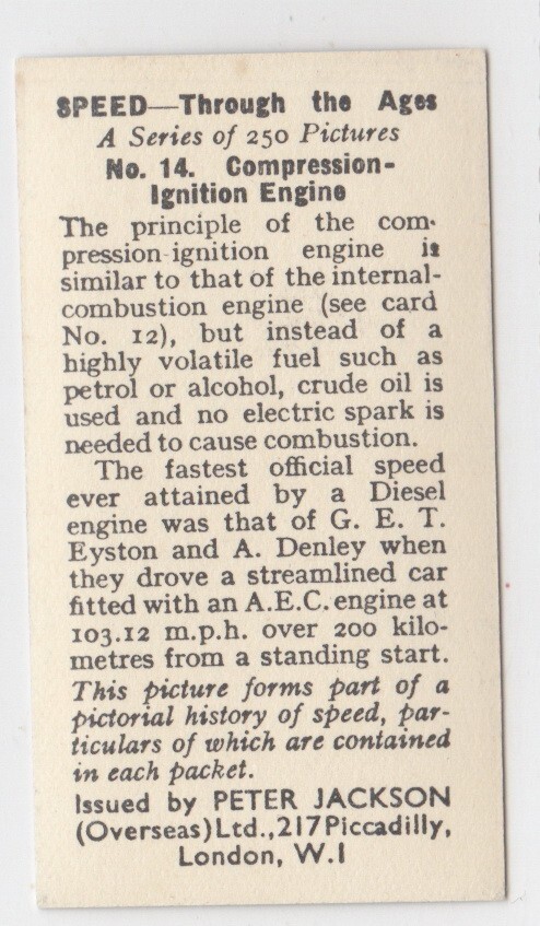 Vintage 1937 Science Trade Card COMPRESSION-IGNITION ENGINE