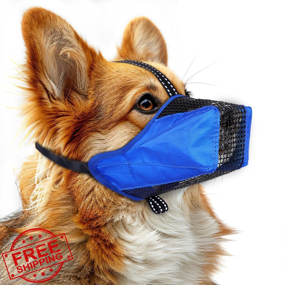 Pawfun Mesh Dog Muzzle M Blue Reflective Adjustable Biting Chewing